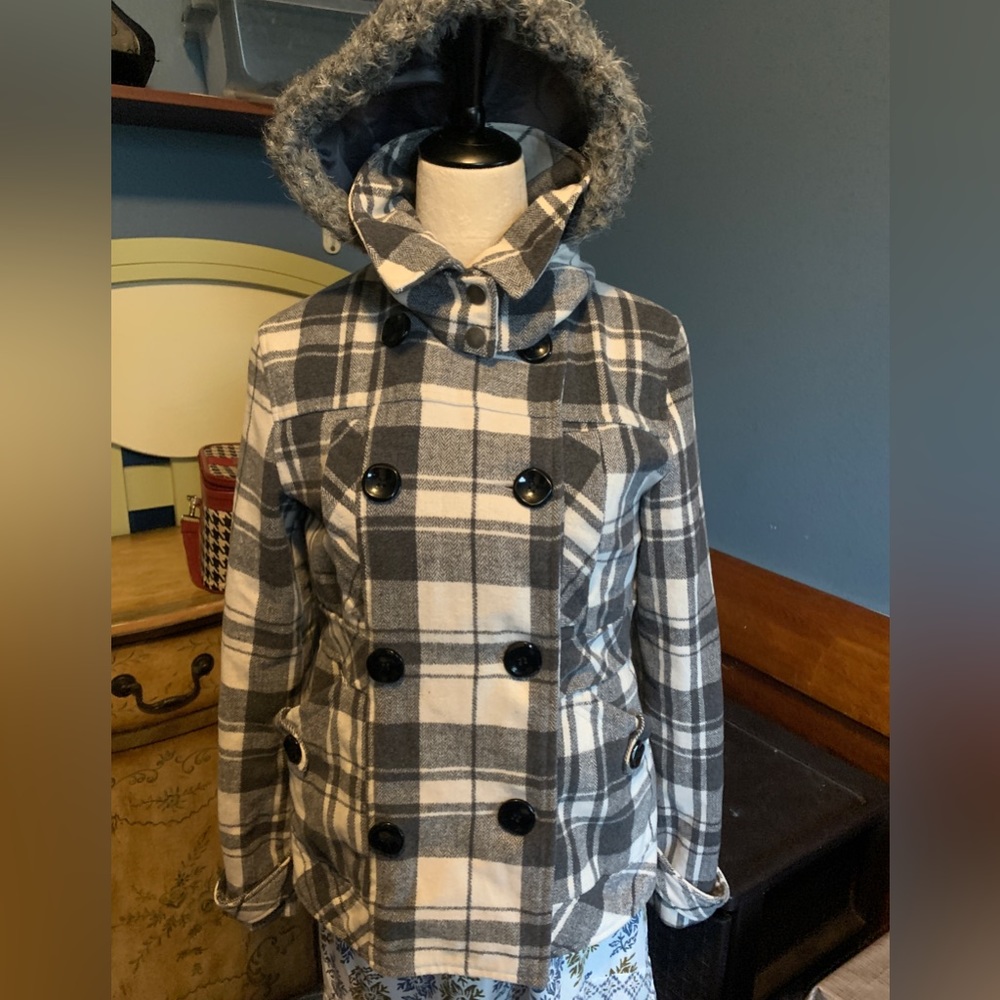 Hooded jacket/ pea coat - size medium